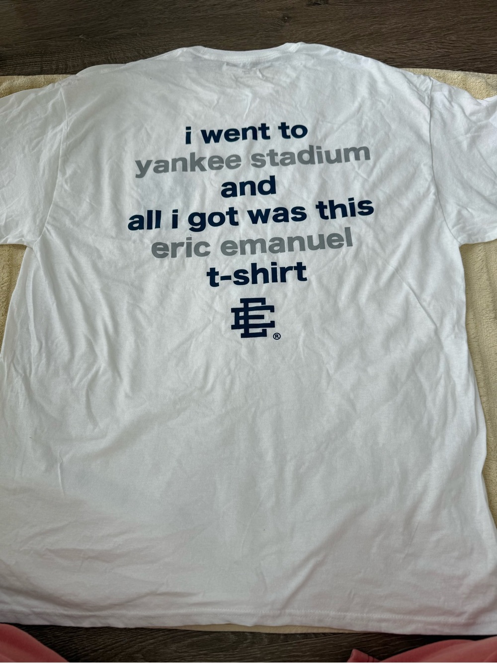 Eric Emanuel White Tee with Navy and Gray Back Graphic